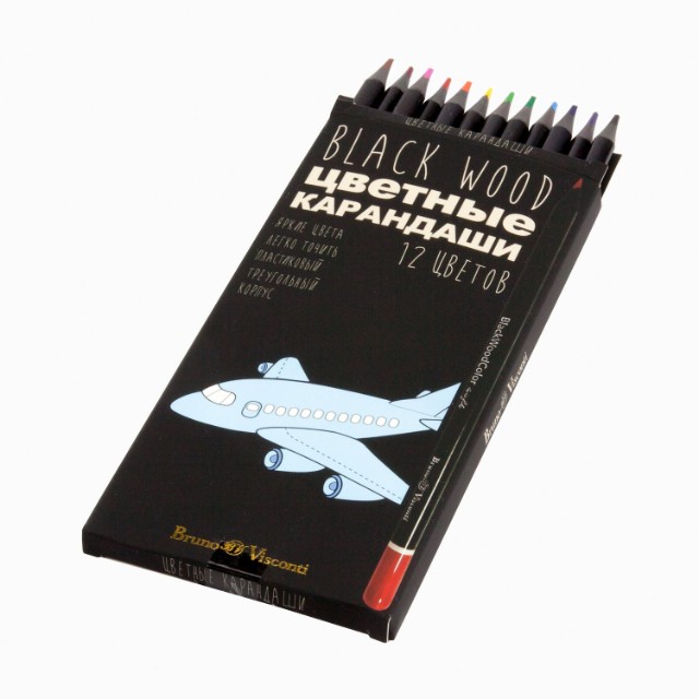 Карандаши цветные 12 цв пластик BV BlackWoodColor Превью 8