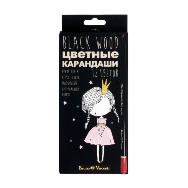 Карандаши цветные 12 цв пластик BV BlackWoodColor Превью 1