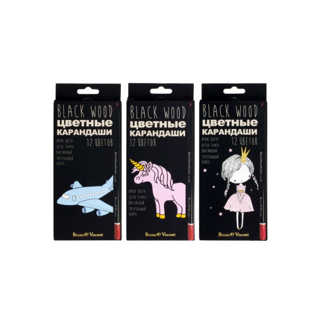 Карандаши цветные 12 цв пластик BV BlackWoodColor Превью 2