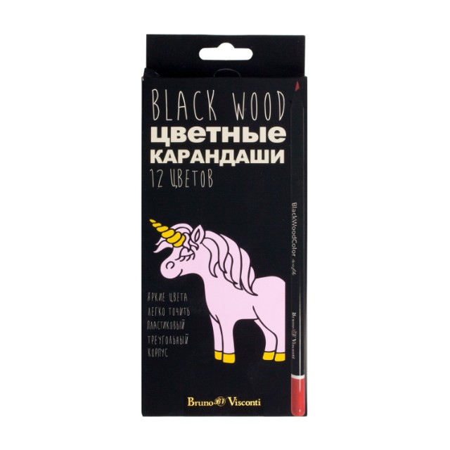 Карандаши цветные 12 цв пластик BV BlackWoodColor Превью 7