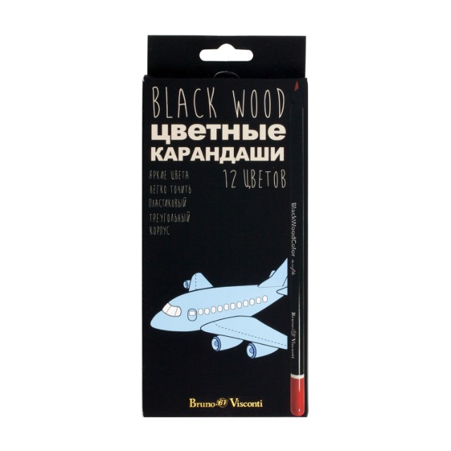 Карандаши цветные 12 цв пластик BV BlackWoodColor Превью 11