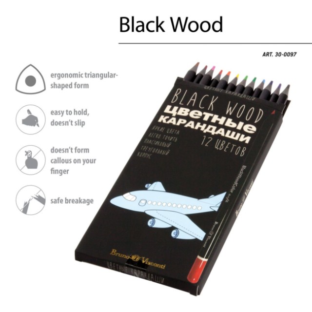 Карандаши цветные 12 цв пластик BV BlackWoodColor Превью 5