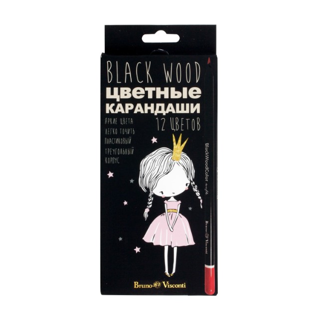 Карандаши цветные 12 цв пластик BV BlackWoodColor