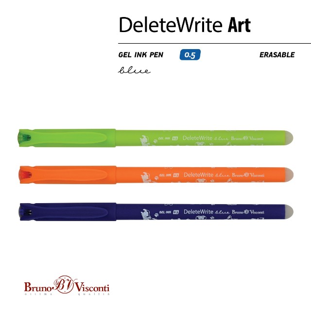 Ручка гелевая Пиши-стирай синяя BV Delete Write Art Щеночки 0,5мм Превью 1
