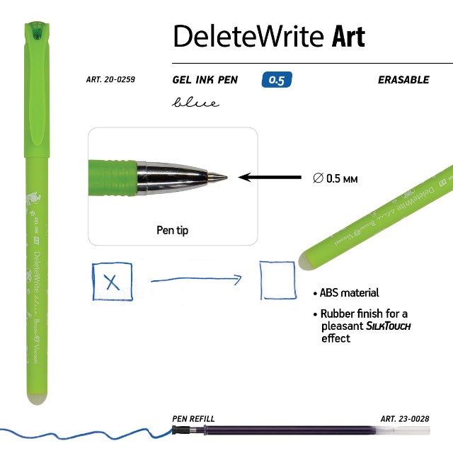 Ручка гелевая Пиши-стирай синяя BV Delete Write Art Щеночки 0,5мм Превью 2