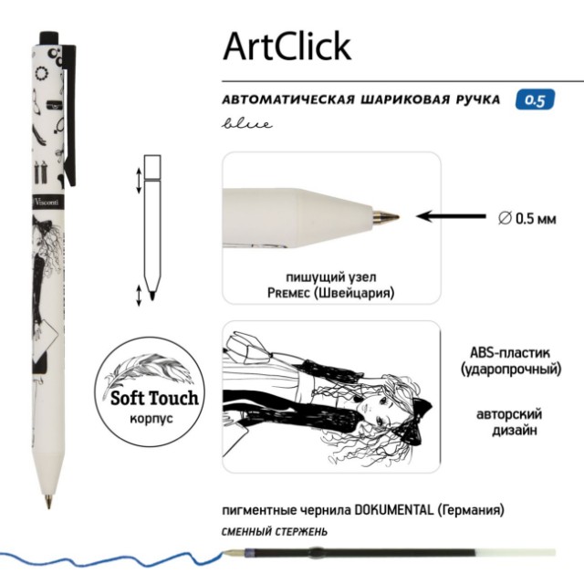 Ручка шариковая синяя BV ArtClick. Модница 0.5 мм принт авт Превью 3