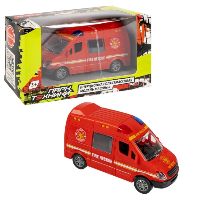 Машина Микроавтобус пожарной службы инерционная, открыв.двери и багажник, красный 12см пласт Превью 6