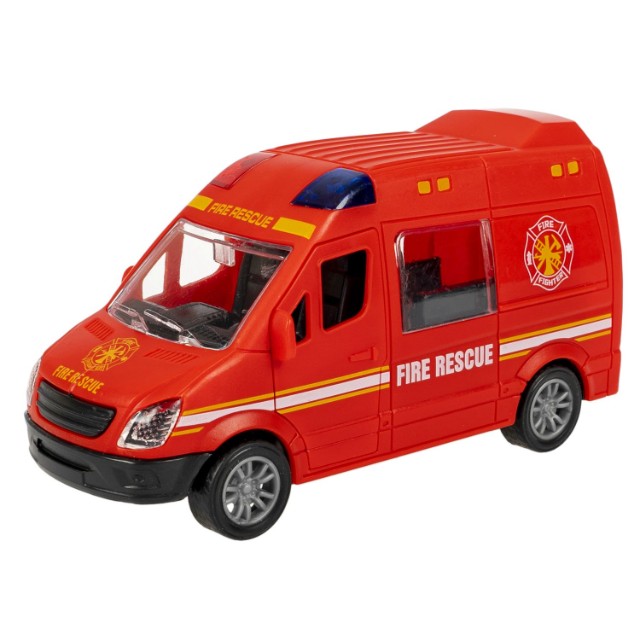 Машина Микроавтобус пожарной службы инерционная, открыв.двери и багажник, красный 12см пласт Превью 5