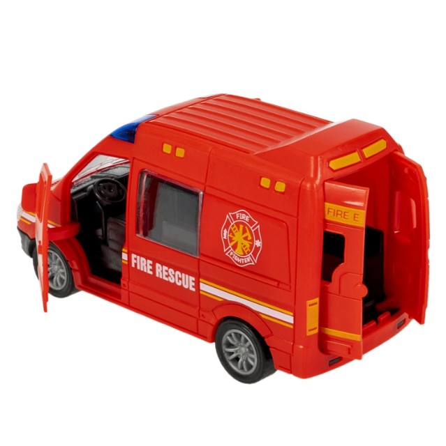 Машина Микроавтобус пожарной службы инерционная, открыв.двери и багажник, красный 12см пласт Превью 1