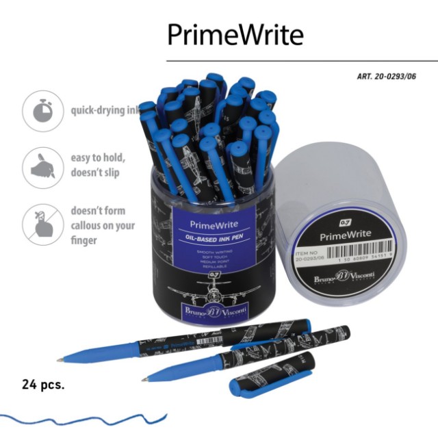 Ручка шариковая синяя BV PrimeWrite. Чертежи. Самолет 0,5мм принт Превью 2