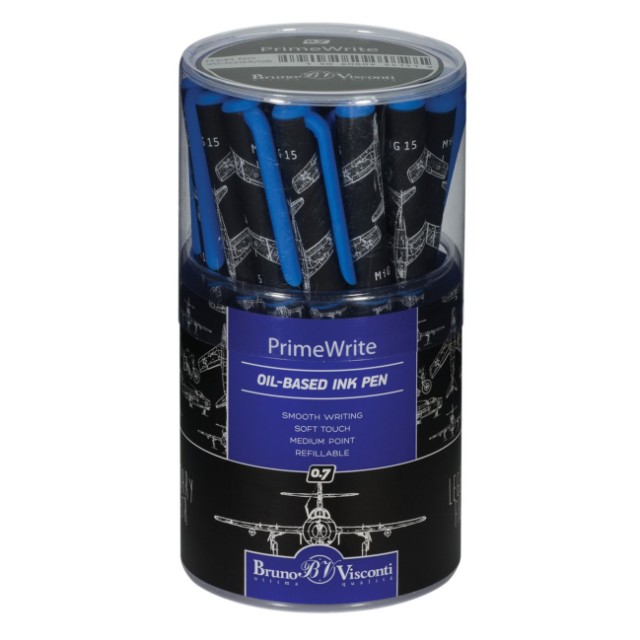 Ручка шариковая синяя BV PrimeWrite. Чертежи. Самолет 0,5мм принт Превью 1