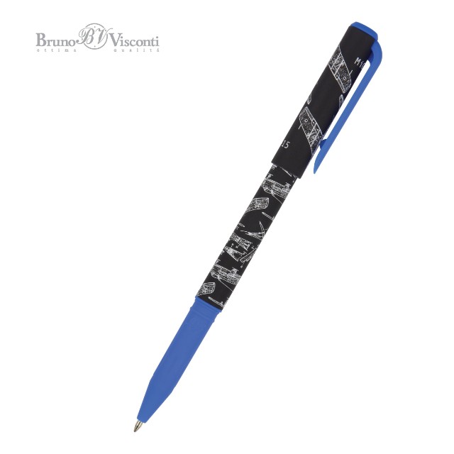 Ручка шариковая синяя BV PrimeWrite. Чертежи. Самолет 0,5мм принт