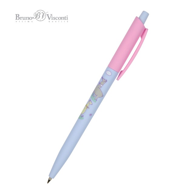 Ручка шариковая синяя BV HappyClick Sweet Animals Ламы в облачках 0,5мм принт