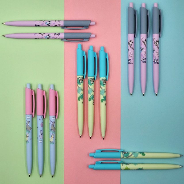 Ручка шариковая синяя BV HappyClick Sweet Animals Ламы в облачках 0,5мм принт Превью 7