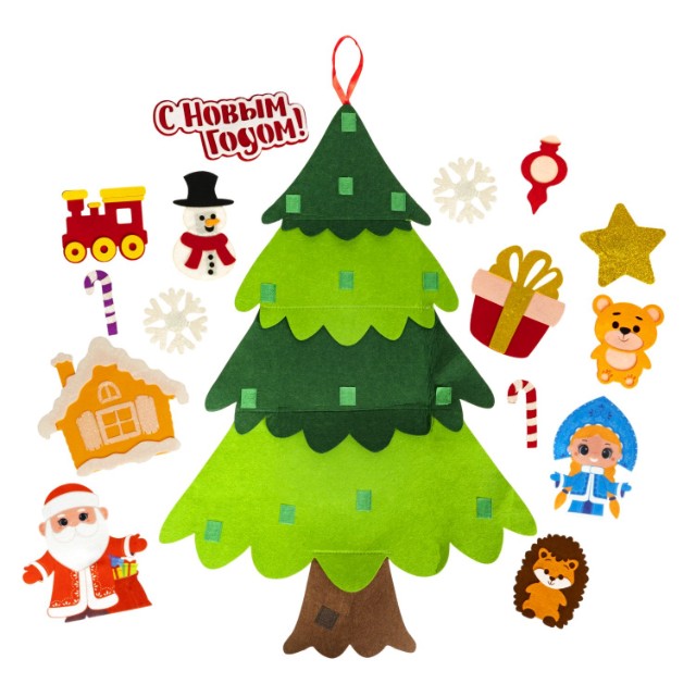 Творч Фетр Самая компактная ёлка из фетра 75*50см (+ 14 игрушек на липучках) Превью 2
