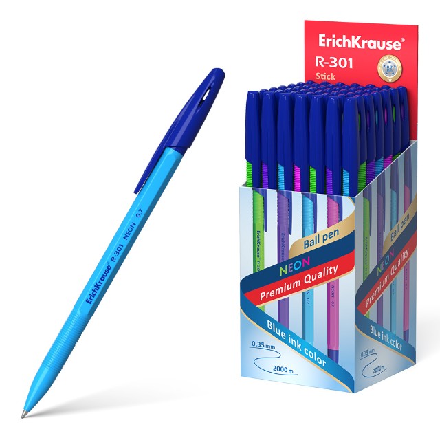 Ручка шариковая синяя EK R-301 Neon Stick 0.7 ассорти