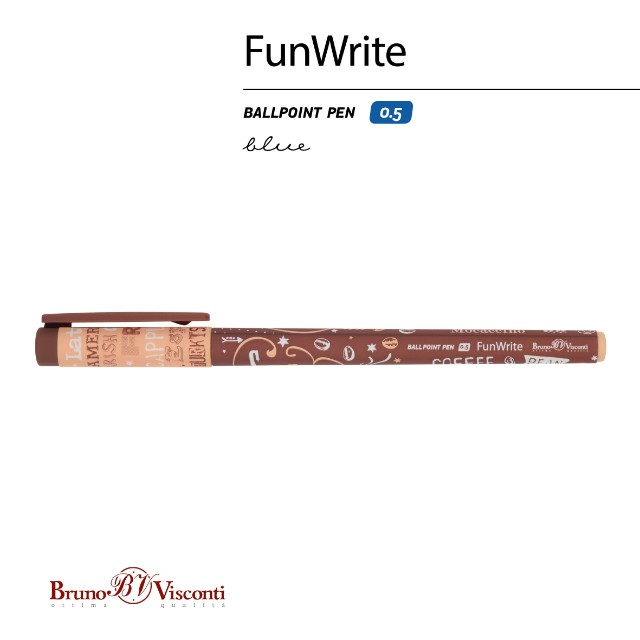 Ручка шариковая синяя BV FunWrite Coffee Time. Латте 0,5мм принт Превью 2