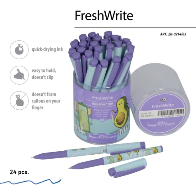Ручка шариковая синяя BV FreshWrite Авокадо. Модница 0,7мм принт Превью 2
