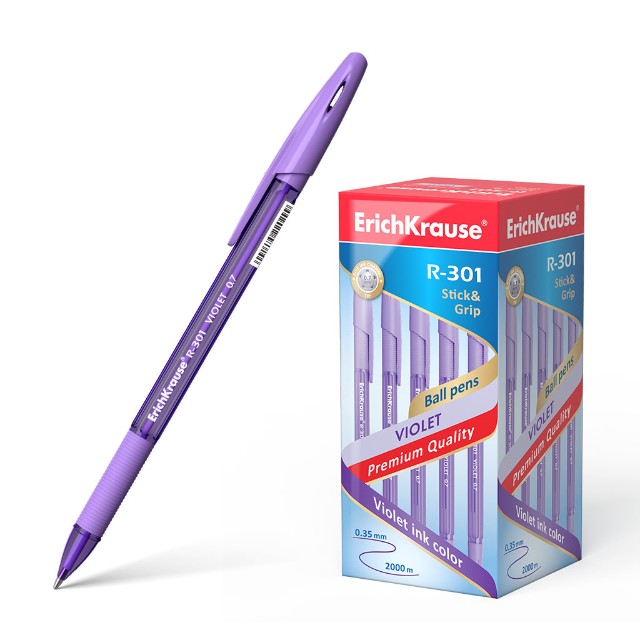 Ручка шариковая фиолетовая EK R-301 GRIP Violet Stick 0.7мм полупрозр