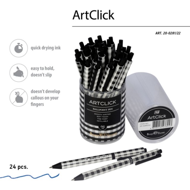 Ручка шариковая синяя BV ArtClick Монохром. Клетка 0,5мм принт Превью 1