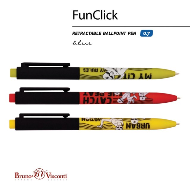 Ручка шариковая синяя BV FunClick Городской движ 0,7мм принт Превью 4