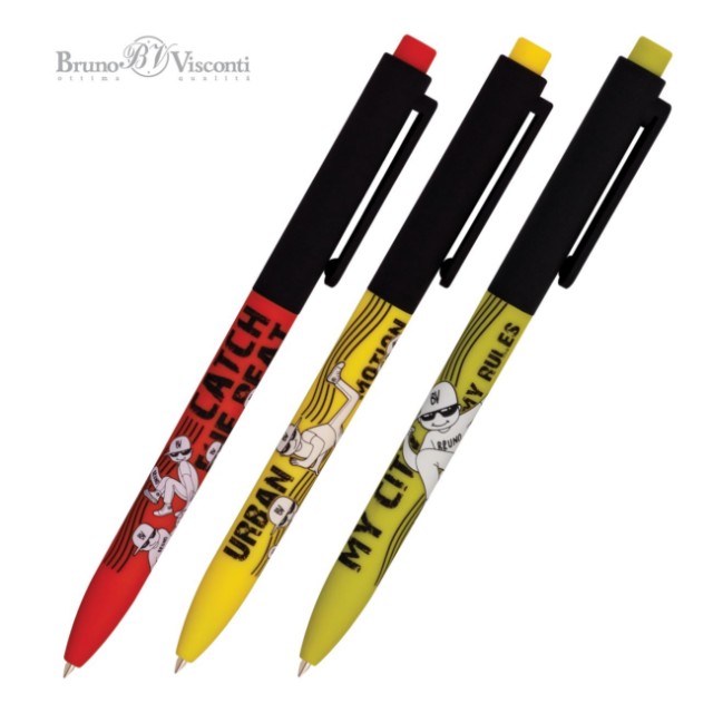 Ручка шариковая синяя BV FunClick Городской движ 0,7мм принт Превью 3