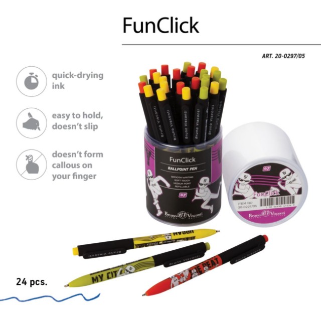 Ручка шариковая синяя BV FunClick Городской движ 0,7мм принт Превью 2