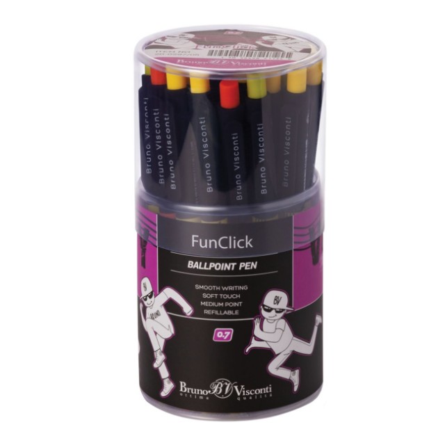 Ручка шариковая синяя BV FunClick Городской движ 0,7мм принт Превью 1