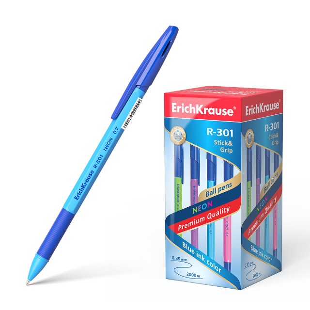 Ручка шариковая синяя EK R-301 Neon 0,7мм ассорти