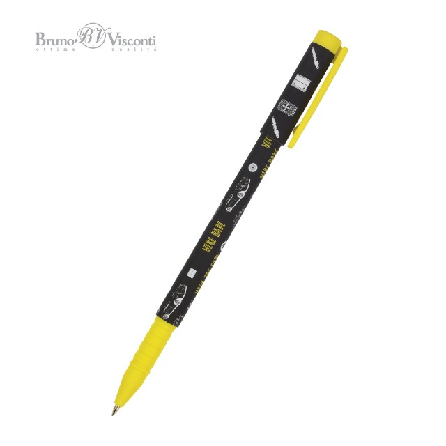 Ручка шариковая синяя BV FunWrite Машины. Цвет желтый 0.5 мм принт Превью 3