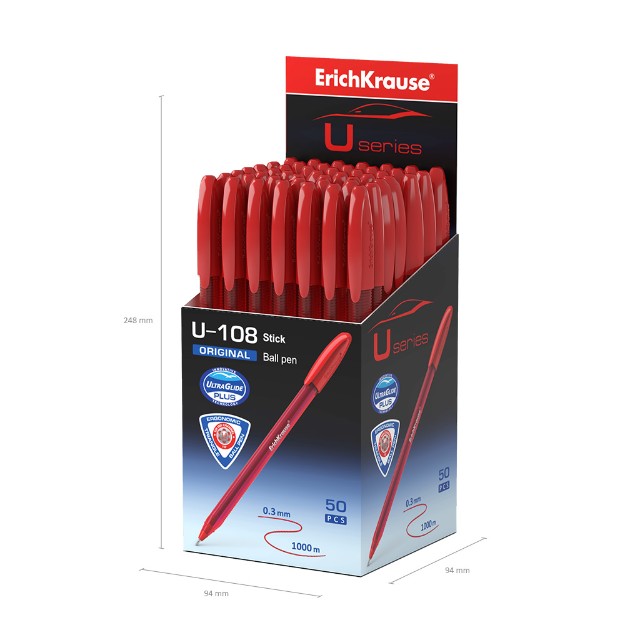 Ручка шариковая красная EK U-108 Original Stick 1.0, Ultra Glide Technology Превью 4