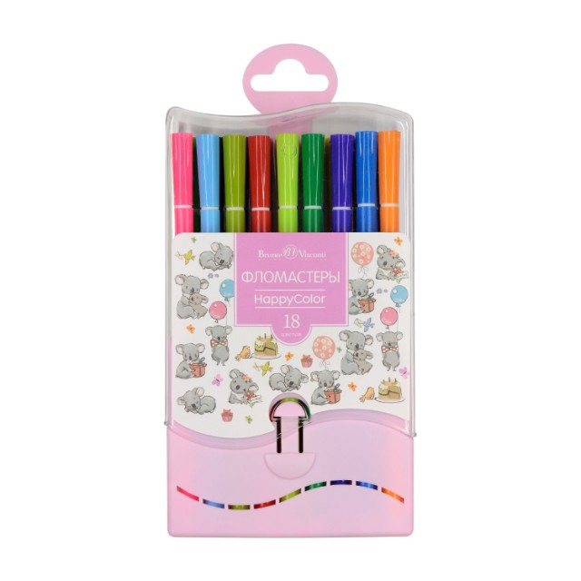 Фломастеры 18 цв BV HappyColor 2 вида в пластиковом пенале Превью 6
