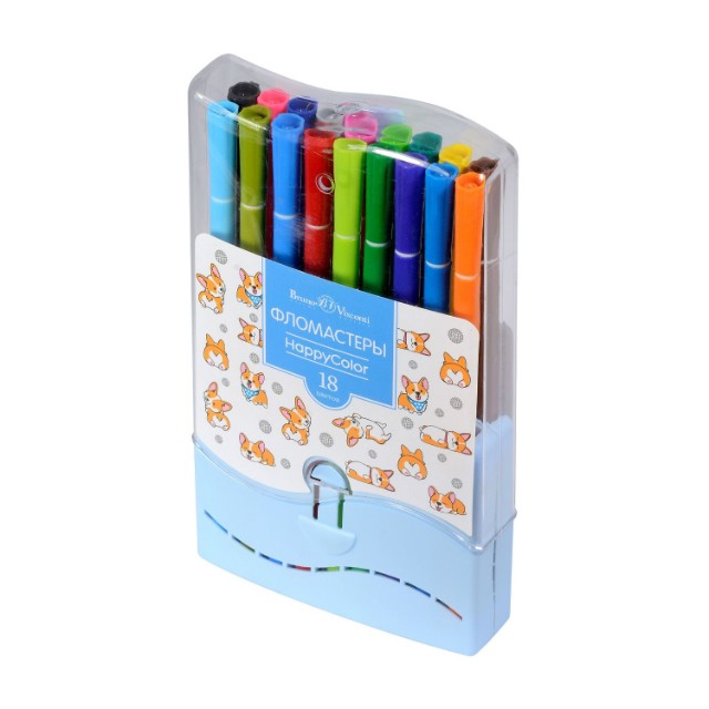 Фломастеры 18 цв BV HappyColor 2 вида в пластиковом пенале Превью 4