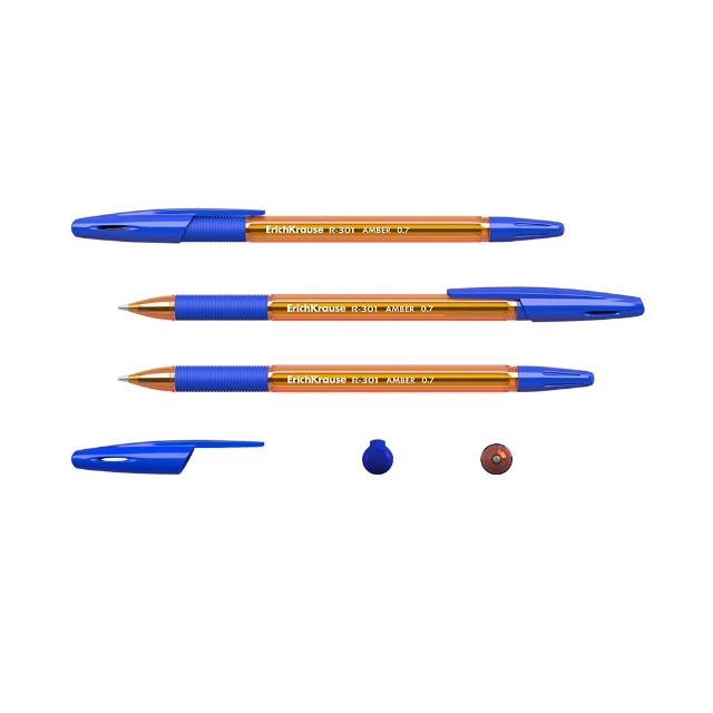 Ручка шариковая синяя EK R-301 Amber Stick&Grip оранжевый корпус Превью 1