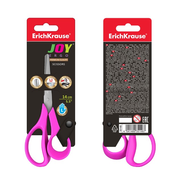 Ножницы для левшей детские 140 мм EK с линейкой тупоконечные Превью 1