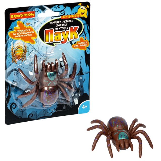 Паук сползает по стеклу коричнев. Превью 2