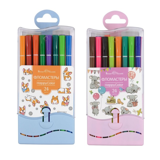 Фломастеры 24 цв BV HappyColor 2 вида в пластиковом пенале Превью 5