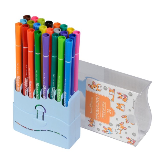Фломастеры 24 цв BV HappyColor 2 вида в пластиковом пенале Превью 3