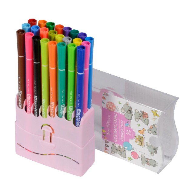 Фломастеры 24 цв BV HappyColor 2 вида в пластиковом пенале Превью 4