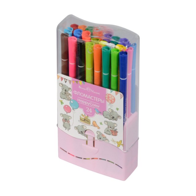 Фломастеры 24 цв BV HappyColor 2 вида в пластиковом пенале Превью 2