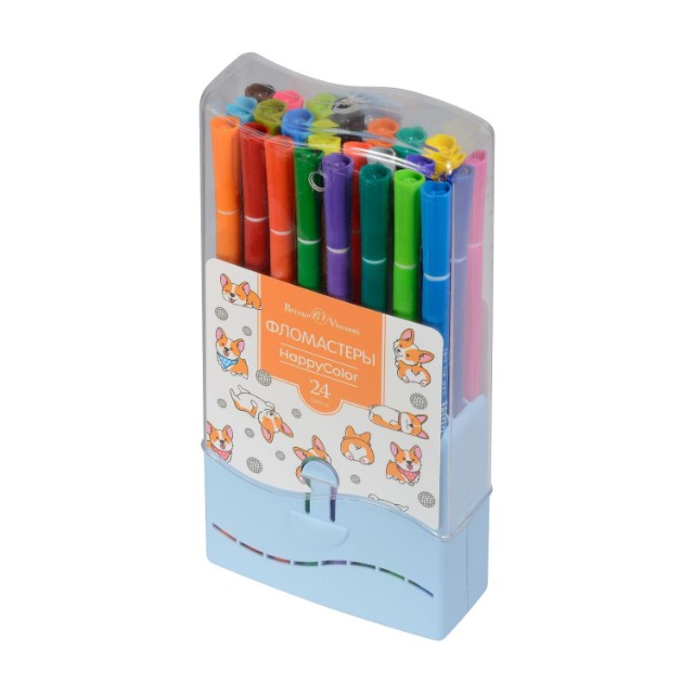 Фломастеры 24 цв BV HappyColor 2 вида в пластиковом пенале