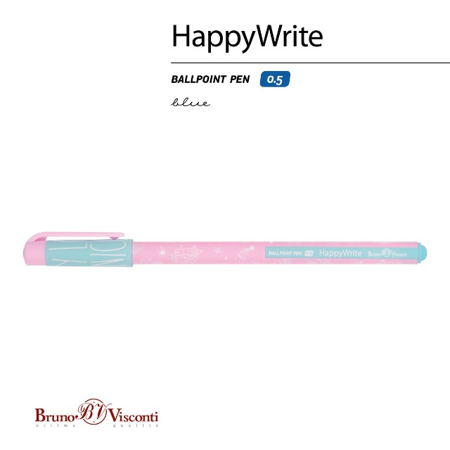 Ручка шариковая синяя BV HappyWrite Зефирные животные. Единорожки 0,5мм Превью 1