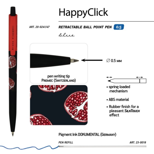 Ручка шариковая синяя BV HappyClick Fresh&Fruity Гранат 0,5мм принт Превью 1