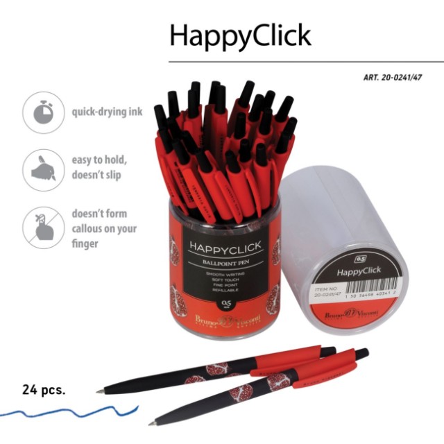 Ручка шариковая синяя BV HappyClick Fresh&Fruity Гранат 0,5мм принт Превью 3