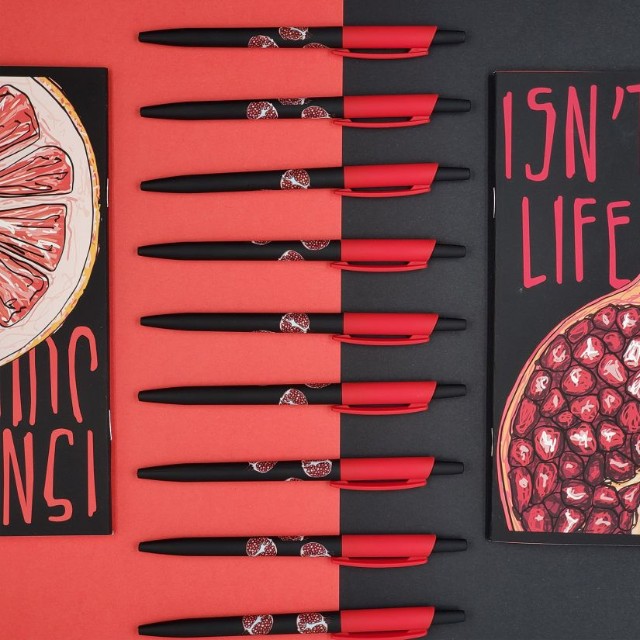 Ручка шариковая синяя BV HappyClick Fresh&Fruity Гранат 0,5мм принт Превью 5