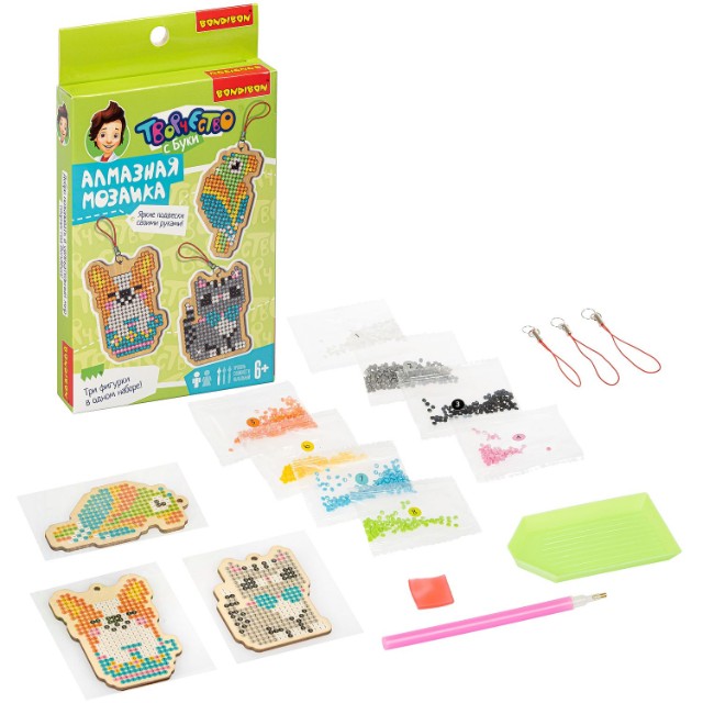 Творч Алмазная мозаика Брелоки Собачка, Кошка, Попугай Превью 2