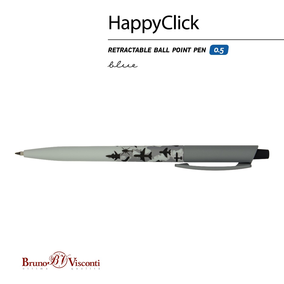 Ручка шариковая синяя BV HappyClick Военный паттерн. Самолеты 0.5 мм Фото 3