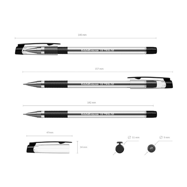 Ручка шариковая черная EK Ultra L-30 масло 0.6мм прозрачн. Превью 1