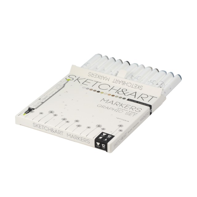 Маркеры д/скетчинга двуст 12цв 1-6мм BV Sketch&Art Графика к/к Превью 5