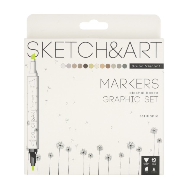 Маркеры д/скетчинга двуст 12цв 1-6мм BV Sketch&Art Графика к/к